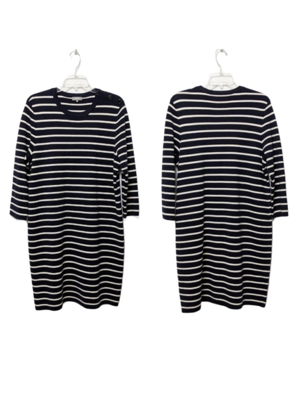JAEGER 100% Wool Navy Striped Sweater Dress L